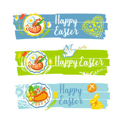 Concept image with rabbit for Happy Easter. Silhouette dish plate with vegetable and meat. Sketch food ingredient for celebration happy religion holiday. Vector illustration