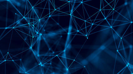 Big data visualization. Abstract background with connecting dots and lines. 3D rendering. High resolution.