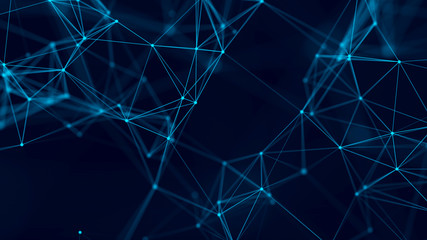 Big data visualization. Abstract background with connecting dots and lines. 3D rendering. High resolution.