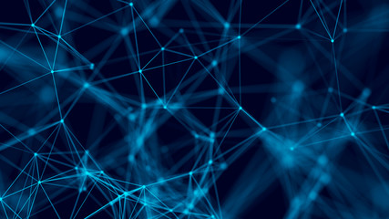 Big data visualization. Abstract background with connecting dots and lines. 3D rendering. High resolution.