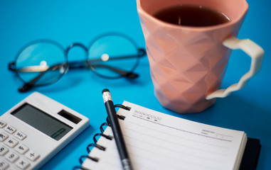 Closeup of office desk with other supplies