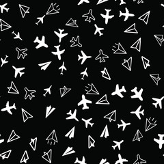Airplane flight travel concept. Seamless vector EPS 10 pattern