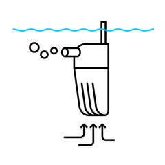 Aquarium filter with pump line icon. Water tank filtration and aeration system part. 