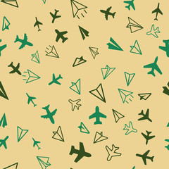 Airplane flight travel concept. Seamless vector EPS 10 pattern