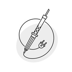 Soldering iron illustration. Thin line style iron with wire around and plug. 