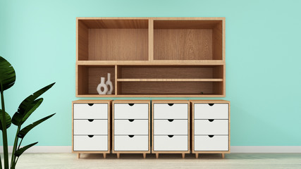 Tv shelf in mint room modern tropical style - empty room interior - minimal design. 3d rendering