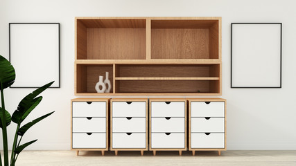 cabinet in modern empty room Japanese style,minimal designs. 3D rendering