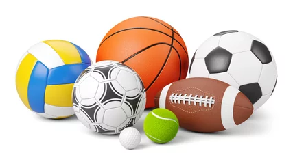 Zelfklevend Fotobehang Sports shop logo. Group of balls the team games isolated on white background © Oleksandr Delyk