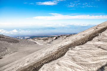 Panoramic view over the clouds from Etna to Catania, Sicily, Italy