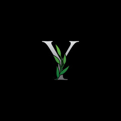Fototapeta na wymiar Nature Green Alphabet - Y Letter With Green Leaf