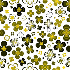 Fototapeta premium Monochrome abstract yellow green flowers on white background.Seamless pattern.