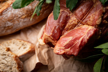 Traditional, homely smoked meat and homemade bread.