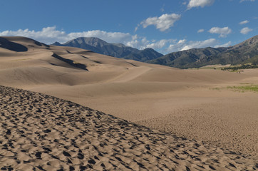 Mt. Herard in Sangre de Cristo Range rising over sand dunes in Great Sand Dunes National Park and Preserve (Saguache county, Colorado, USA)