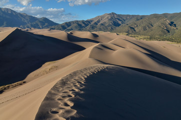 scenic view of Sangre de Cristo Range from the top of High Dune in Great Sand Dunes National Park and Preserve (Saguache county, Colorado, USA)