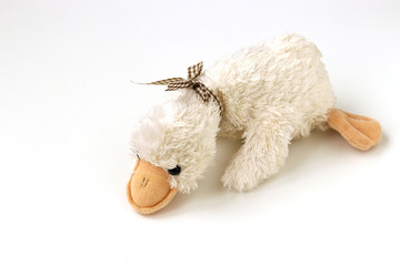 Soft toy goose isolated on white background
