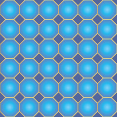 seamless background of octagon and diamond pattern in blue with golden frames