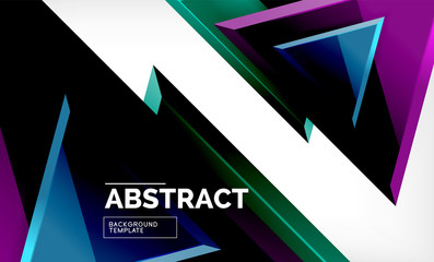 Triangles repetiton geometric abstract background, multicolored glossy triangular shapes, hi-tech poster cover design or web presentation template with copy space