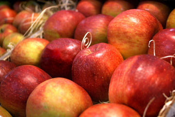 Boxes of organic apples.