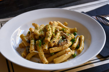 Pasta close up image, delicious Italian cuisine. 