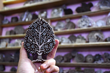 handmade wood blocks for natural dye, Concept image for eco printing.