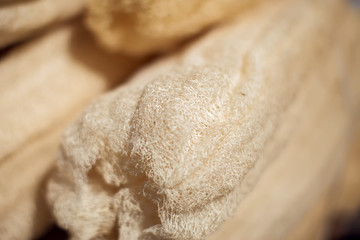 Dried Luffa (Loofah) in the market. closr-up shot