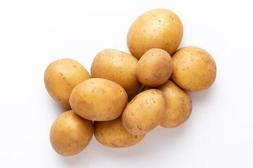 Potatoes isolated on white background. Flat lay. Top view.