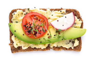 Sandwiches with cream cheese, vegetables and salami.