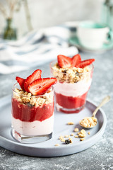 tasty breakfast with granoly and fruit