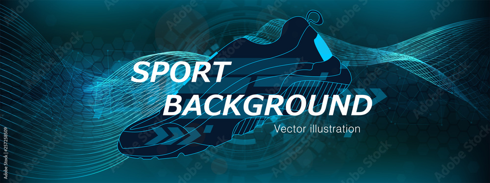 Poster amplitude abstract background with a sneaker and dynamic waves. poster for sports. abstract soundtra