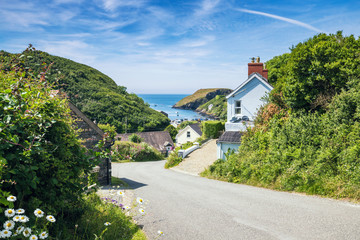 Welsh Coastal Village at Bright Sunny Day - obrazy, fototapety, plakaty