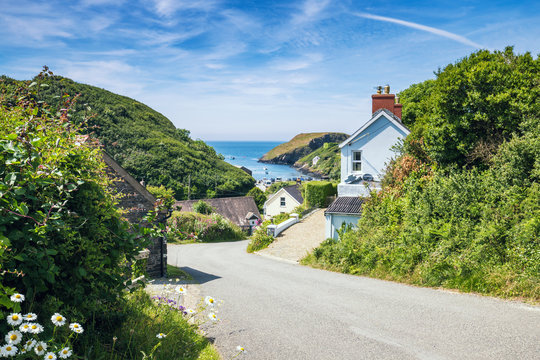 Welsh Coastal Village at Bright Sunny Day