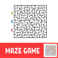 Colored square labyrinth. Game for kids. Puzzle for children. Maze conundrum. Flat vector illustration.