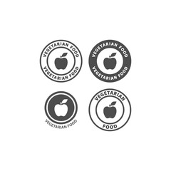 Vegetarian food black vector label with apple. Vegetarian food circle stamp sticker for packaging.