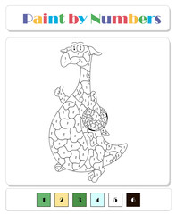 Green dragon with a football ball. Color by number educational game for kids