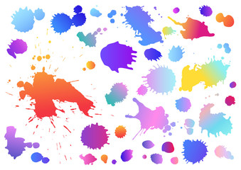 Colorful collection set of art paint drops, spots. Isolated vector grunge rainbow blotch (different colors silhouette of splotches) on white background. Useful in contemporary design 