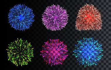 Set of isolated Vector Fireworks. Celebration, Christmas, Birthday, Party.