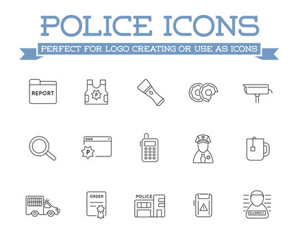 Icons Set of Police Related Icons, Vector.
