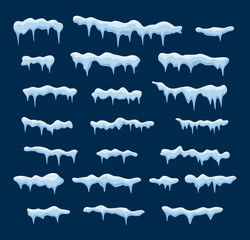Set of snow caps, snowballs and snowdrifts