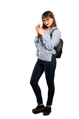 Full-length shot of Woman with glasses scheming something