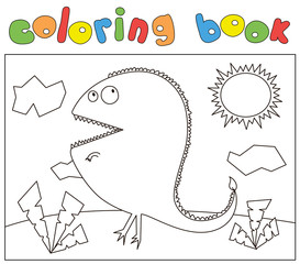 Funny cartoon dinosaur. Coloring book for kids