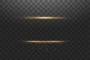 Glow isolated gold transparent effect, lens flare, explosion, glitter, line, sun flash, spark and stars. For illustration template art design, banner for Christmas celebrate, magic flash energy ray