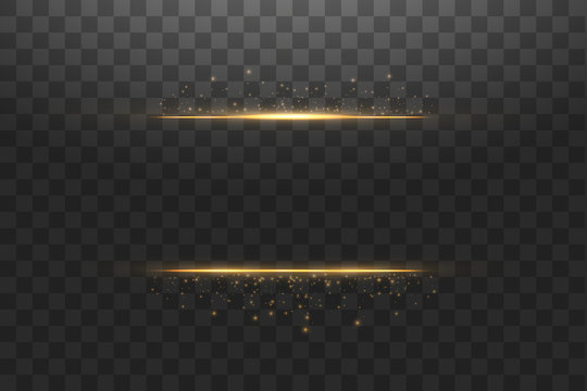 Glow isolated gold transparent effect, lens flare, explosion, glitter, line, sun flash, spark and stars. For illustration template art design, banner for Christmas celebrate, magic flash energy ray