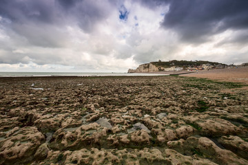Obraz premium The famous white natural cliffs Aval of Etretat and beautiful famous coastline, Normandy, France, Europe