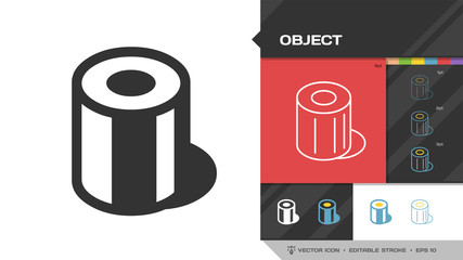 Object black glyph silhouette and editable stroke thin outline single icon with volume isometric geometric cylinder.