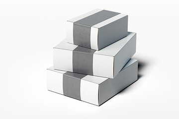 Isolated white realistic cardboard boxes on white background. 3d rendering.