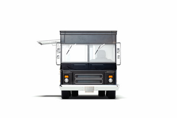 Black realistic food truck isolated on white. 3d rendering.