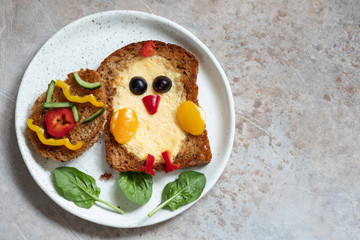 Egg in a hole is breakfast look like chick for Easter