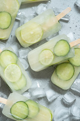 Cucumber, Green Tea and Lime Ice Cream Popsicles with Mint