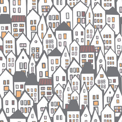 Fototapeta na wymiar Hand drawn houses. Vector seamless pattern