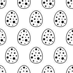 Cute flat line Easter pattern with linear eggs. Sweet vector black and white Easter pattern. Seamless monochrome simple Easter pattern for textile, wallpapers, wrapping paper, cards and web.